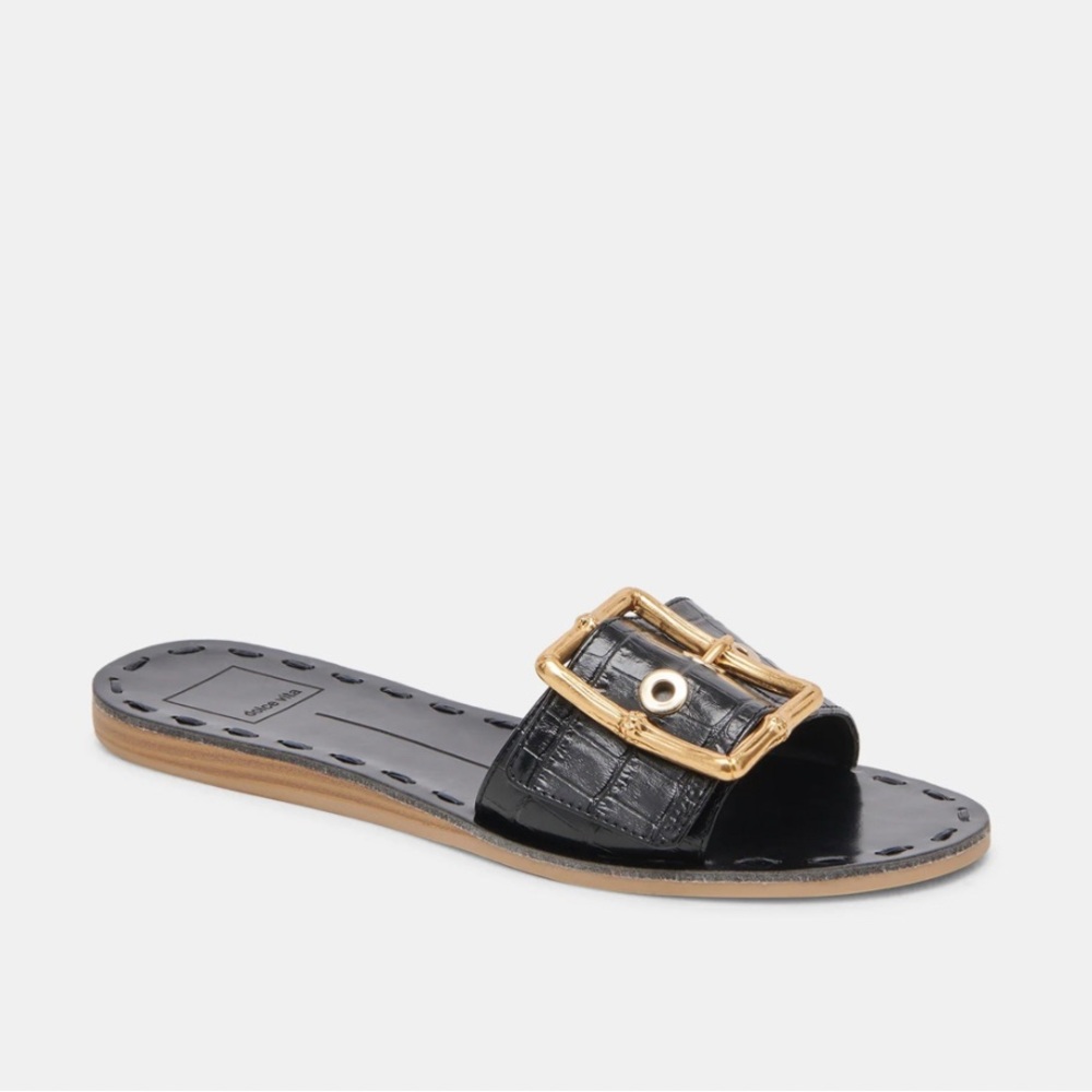 Dolce Vita Black and Gold Buckle Sandals